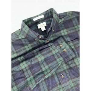 LL Bean Flannel Shirt Mens Large Blue/Green Plaid Long Sleeve Button Down 228061
